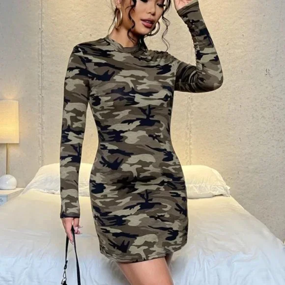 SHEIN Dresses Camo Print Bodycon Dress Poshmark